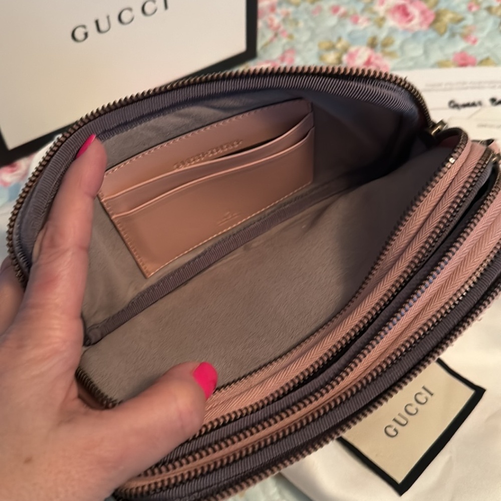 TRADED 💎Gucci💎 Marmont *Triple Zip* Nude Blush Pink Camera  Crossbody - Picture 10 of 12